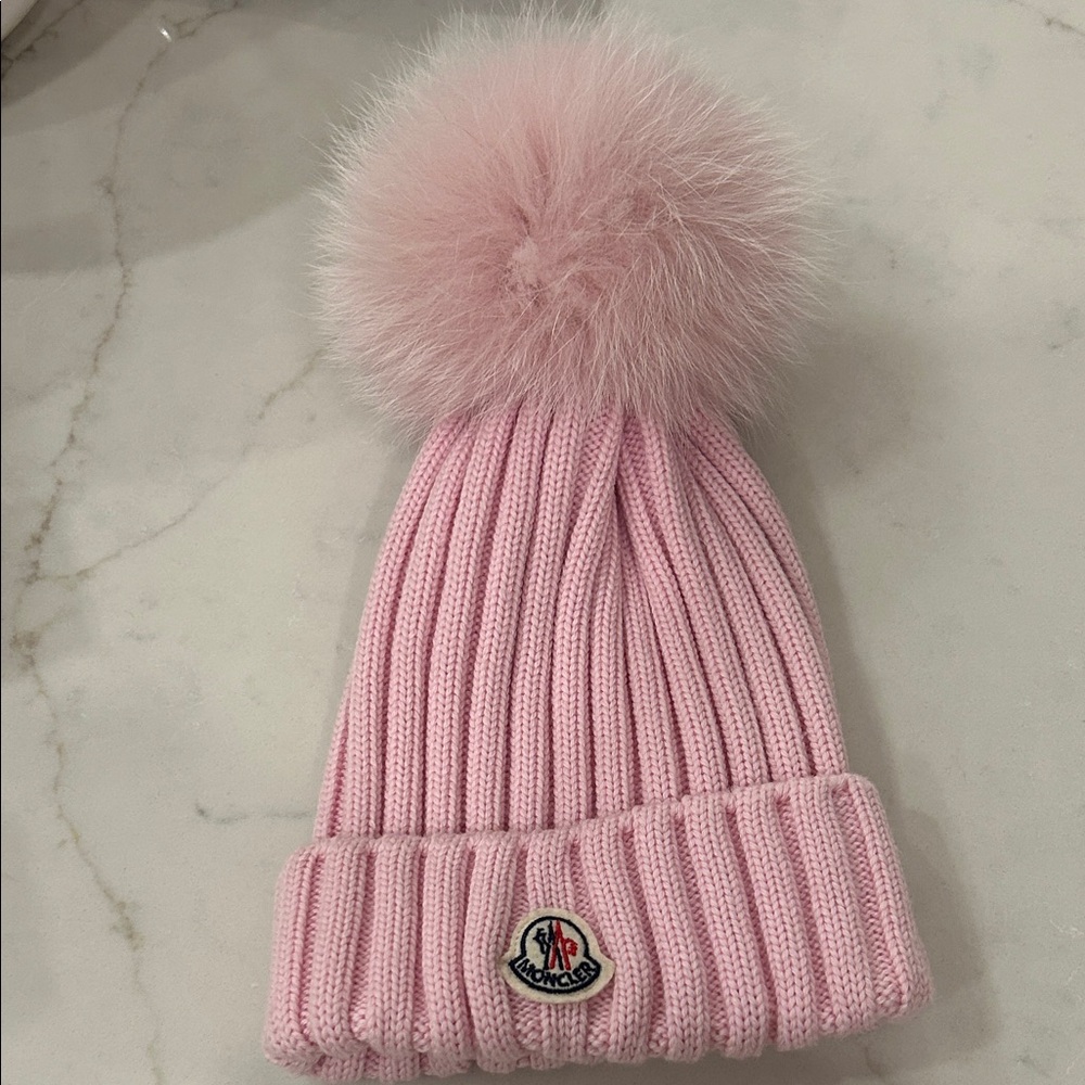 Moncler Light Pink Kids Pom-Pom Hat